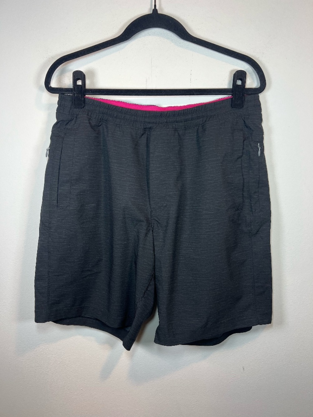 Birddogs Lunchman Larry Gym Shorts Black Heather Pink Shorts Lined Pockets Large